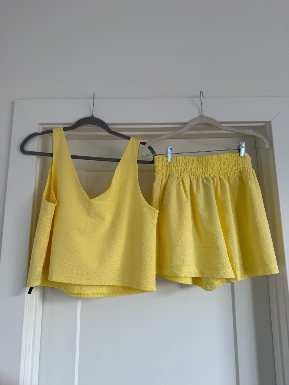 Yellow Textured High-Waist Shorts and Top - Women